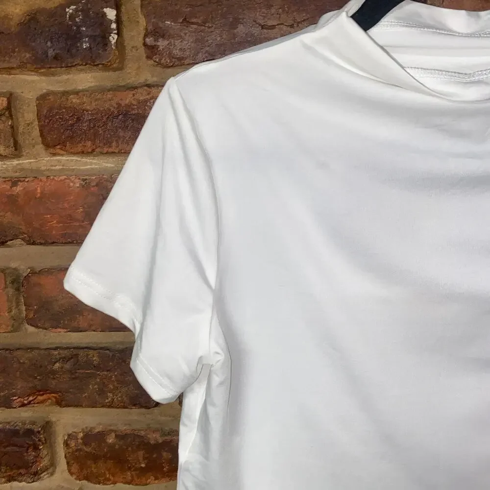Blush Mark White Short Sleeve Keyhole Open Bust Crop Top Women's Size 0X